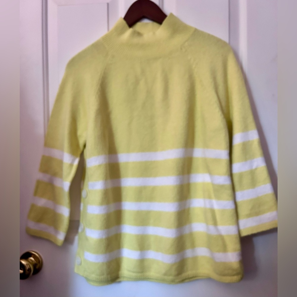 LOFT Yellow & White Striped Sweater with 3/4 Sleeves Size Medium Petite
